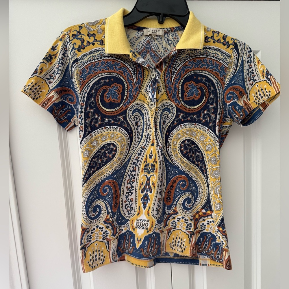 ETRO made in Italy woman’s graphic paisley abstract button down tshirt polo